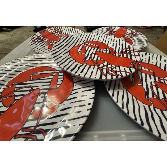 Kate Nelligan Merritt Designs 8.5” Round Plates 5PC Waterline Lobster #20650 - Picture 3 of 5